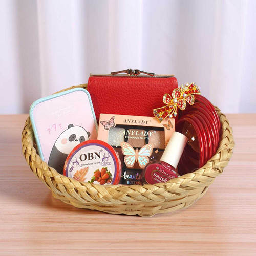 Luxury Red Beauty & Accessory Gift Set in Bamboo Basket SK-2312