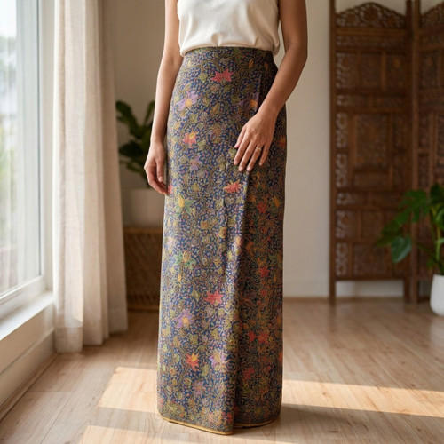 Black & Blue Multicolor Floral Indonesian Cotton Lungi