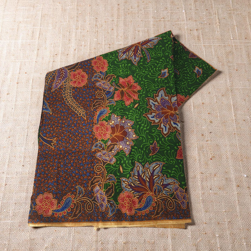 Traditional Green Multicolor Floral Indonesian Cotton Lungi
