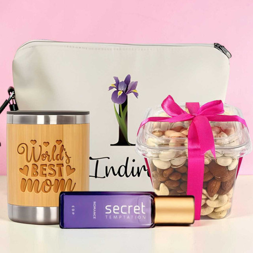 Luxury Perfume & Personalized Gift Set With Nuts & Bamboo Mug SK-2321