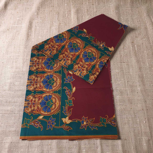Unstitched Traditional Cotton Lungi in Maroon with Multicolor Floral Patterns LG-03