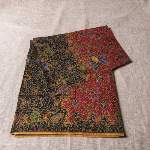 Indonesian Red Cotton Lungi with Vibrant Multicolor Floral Patterns LG-18