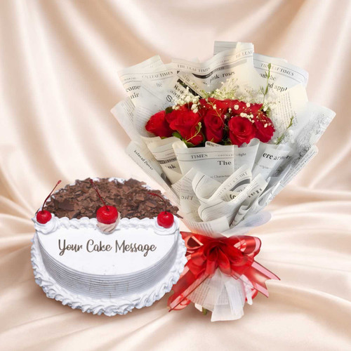 Black Forest Cake & 12 Red Roses Combo Set DKG-375