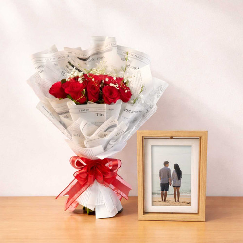 Double-Sided Memory Frame with 12 Red Roses Combo DKG-376
