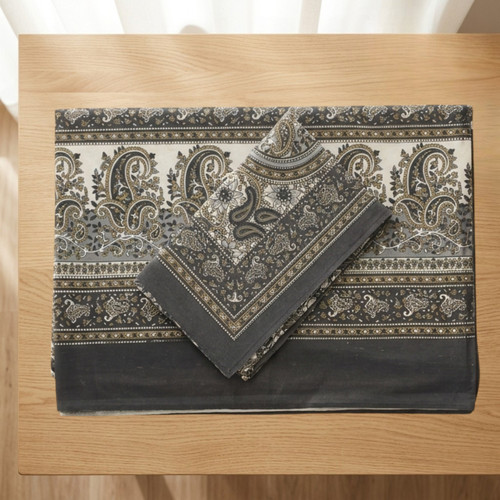 Premium Black & Grey Paisley Floral Bedsheet Set with 2 Pillow Covers