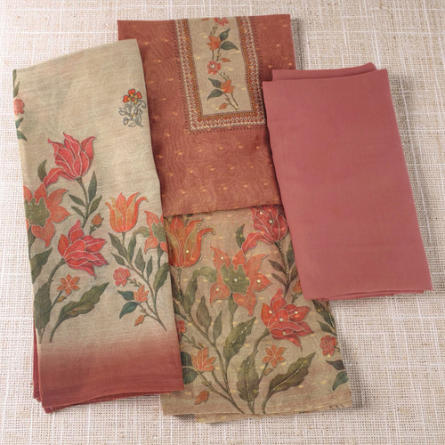 Unstitched Kurta Set Rayon Fabric with Floral Print & Matching Dupatta