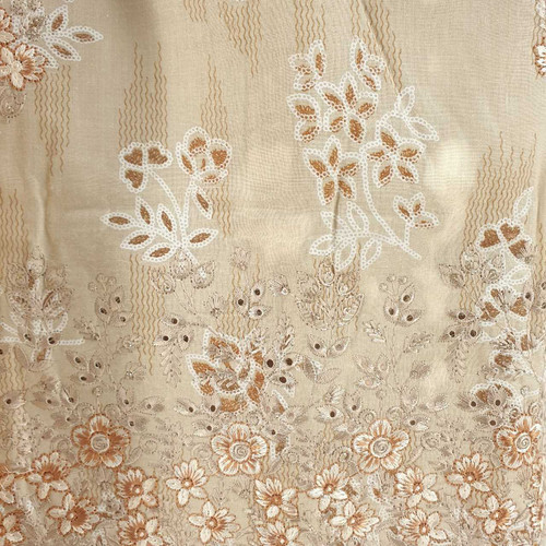 Beige Cotton Kurta Set with Floral Embroidered Design KRT-1349