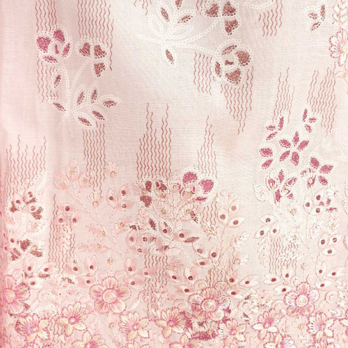 Light Pink Floral Embroidered Unstitched Kurta Set with Shawl & Suruwal KRT-1350