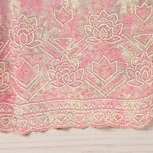 Unstitched Pink Cotton Kurtha Set with Pote Floral Jari Work KRT-1361