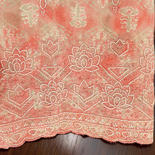 Unstiched Soft Peach Pink Multi-Pattern Cotton Kurta Set with Pote & Jari Work KRT-1360