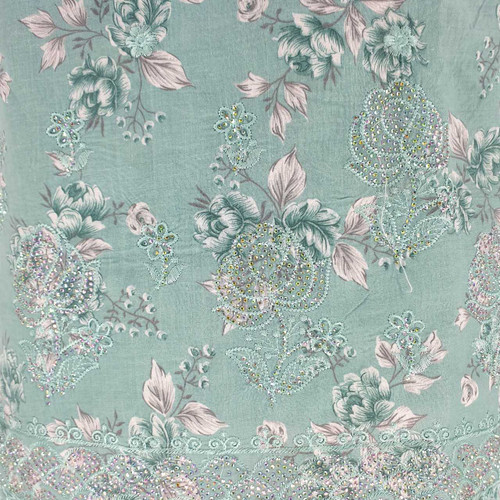 Sea Green Floral Design Unstitched Kurta Set with Sequined Border KRT-1363