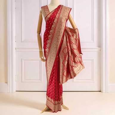 Mother’s Day Gift Set with Red Satin Silk Saree, Accessories & Chocolates JNK-6896