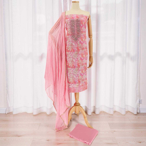 Elegant Pink Floral Embroidered Unstitched Kurta Set KRT-1301