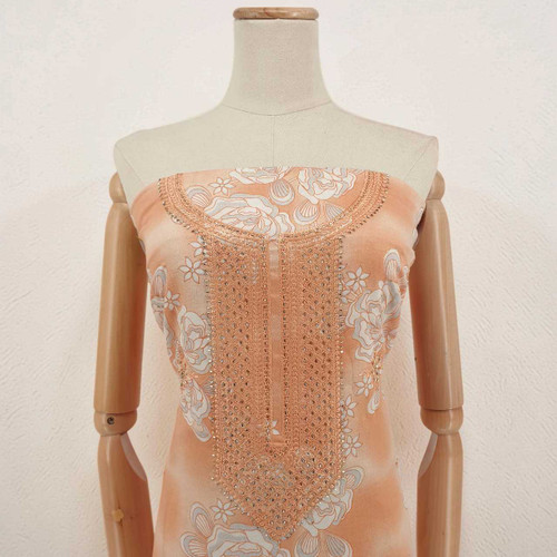 Orange Unstitched Kurta Set with Floral & Thread Work, Shawl & Suruwal KRT-1298