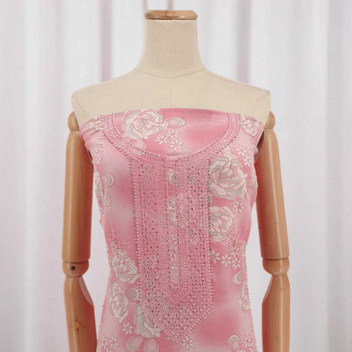 Unstitched Soft Pink Kurta Set with Floral Jari Work KRT-1299