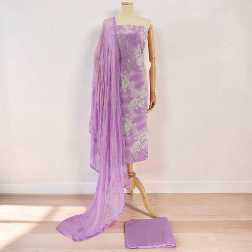 Lavender Unstitched Cotton Kurta Set With Chiffon Dupatta KRT-1297