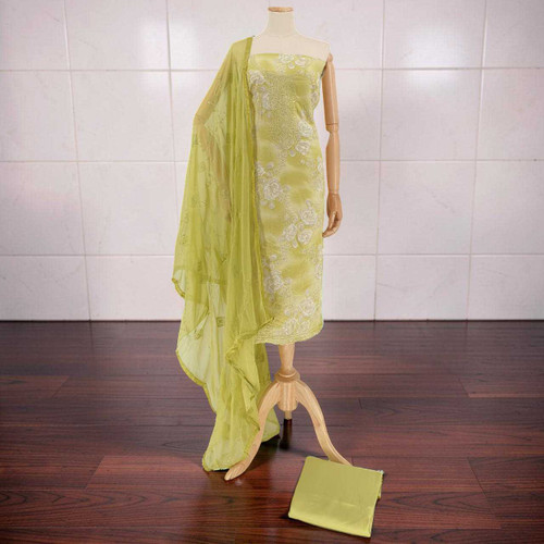Pistachio Green Unstitched Kurta Set with Thread & Sitara Work KRT-1296