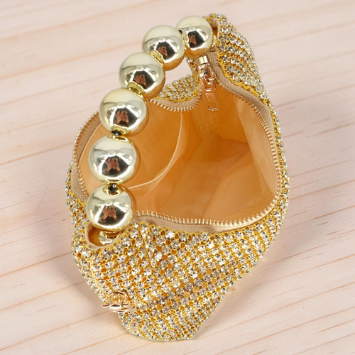 Elegant White Crystal Bead Handbag with Detachable Chain Strap BG-1571