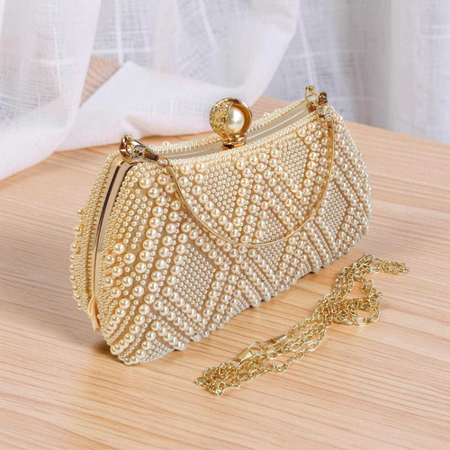 Pearl Embroidered Party Handbag with Adjustable Strap BG-1583