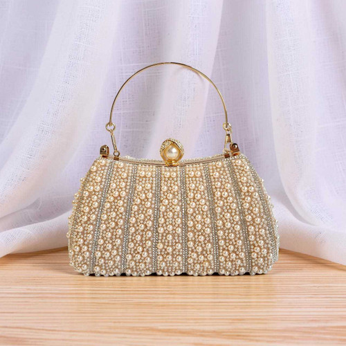 Light Peach Pearl With Rhinestone Clutch Bag BG-1582