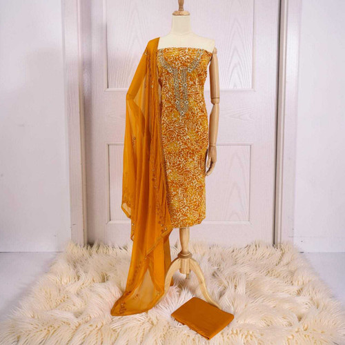 Elegant Orange Unstitched Cotton Kurta Set With Jari Work KRT-1316