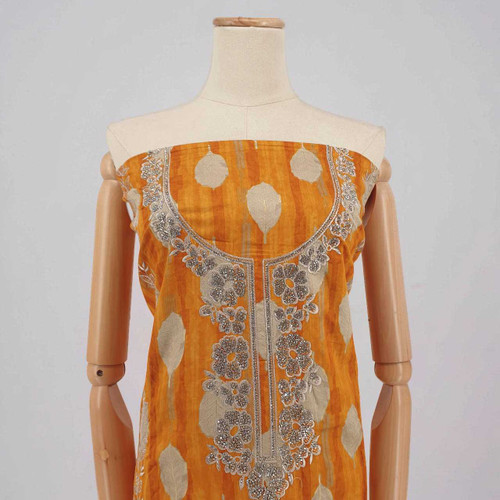 Yellow Cotton Unstitched Kurta Set with Rhinestone Work KRT-1304