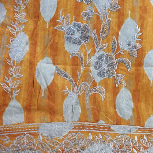 Yellow Cotton Unstitched Kurta Set with Rhinestone Work KRT-1304