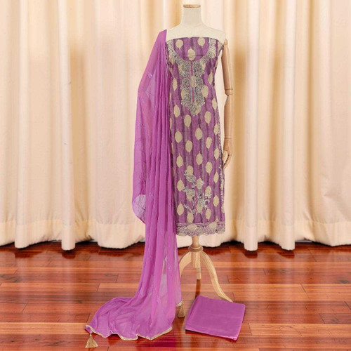 Purple Cotton Unstitched Kurta Set with Rhinestone Work KRT-1307