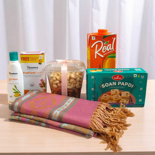 Elegant Dhaka Shawl with Wellness & Dry Nuts Set AM-29