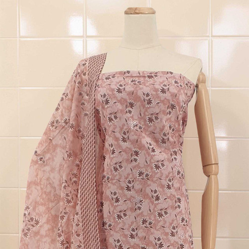 Elegant Light Pink Unstitched Cotton Kurta Set with Leaf Print KRT-1311