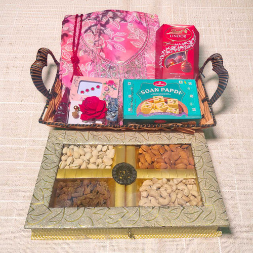 Royal Pink Kurta & Dry Fruits Celebration Basket AM-35
