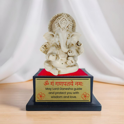 Ganesh Mantra Printed Statue with Wooden Base