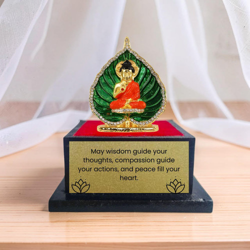 Gautam Buddha Statue with Peaceful Words Printed on Base