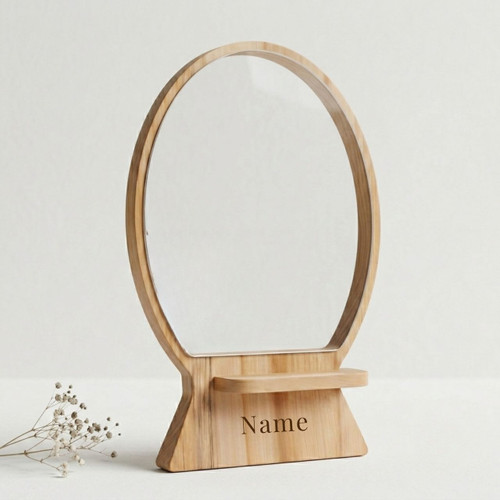 Personalized Wooden Table Mirror with Stand  (Front & Back Engraving))