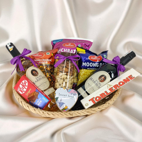 Elegant Red & White Wine Hamper With Namkeens