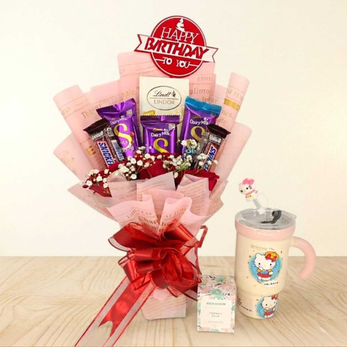Birthday Gift Hamper with Chocolates, Roses, Mug Set & Candle SK-2395