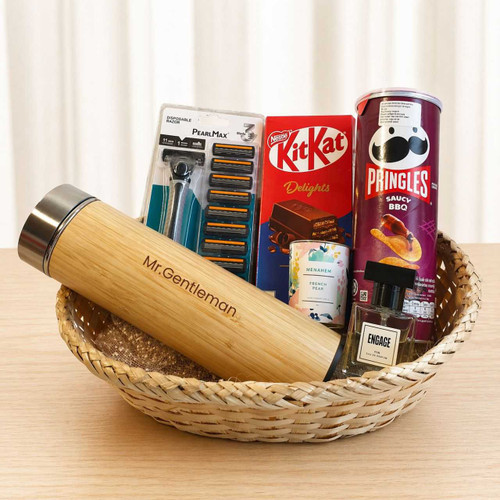 Men’s Lifestyle Gift Combo – Fragrance & Personalized Bamboo Bottle Set SPM-771