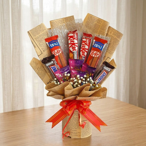 Sweet Chocolate Bouquet Hamper – KitKat, Snickers & Chocofun Combo