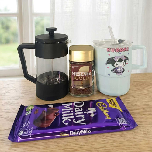 Coffee Lover Gift Hamper with Mug, Press & Chocolate SK-24561