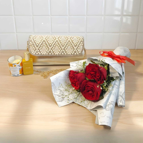 Golden Glow Luxury Fragrance & Floral Hamper SK-2531