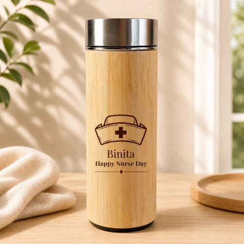 Personalized Bamboo Water Bottle 450ml – Nurse Tribute Gift SK-2562