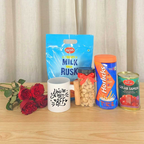 BFF Friendship Treat & Wellness Gift Hamper With Snacks & Roses SK-2625
