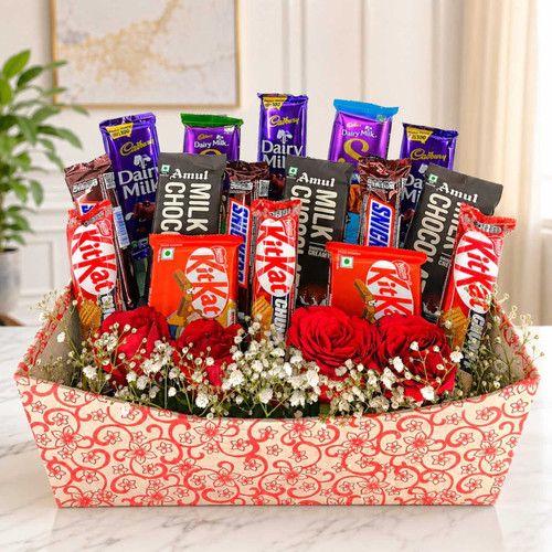 Assorted Chocolate & Roses Gift Basket SK-2654