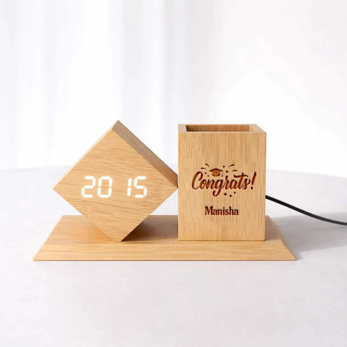 Personalized LED Desk Organizer Clock with Engraving DKG-713