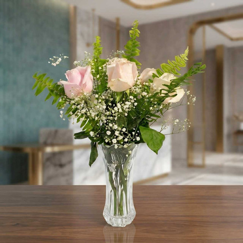 Pink Roses & Green Fillers Vase Arrangement JNK-7106