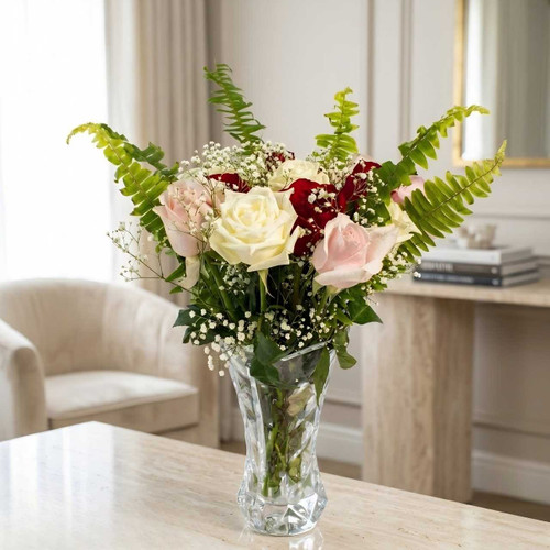 Red, Pink & White Rose with Green Fillers JNK-7111