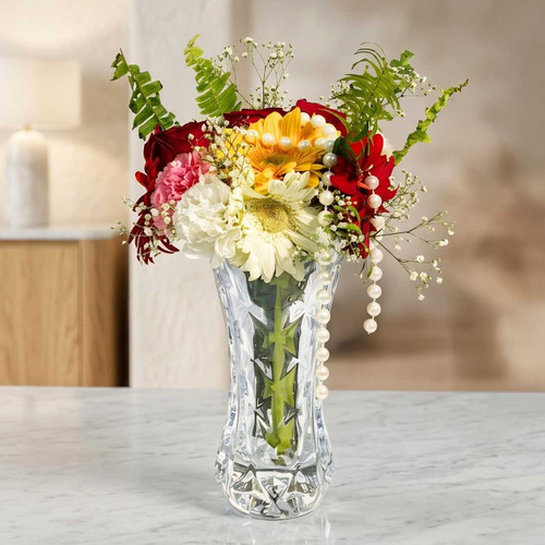 Colorful Mixed Gerbera, Roses & Carnations Arranged in Vase SK-2669