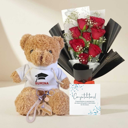 Congratulations Surprise Set with Teddy & Flowers DKG-725