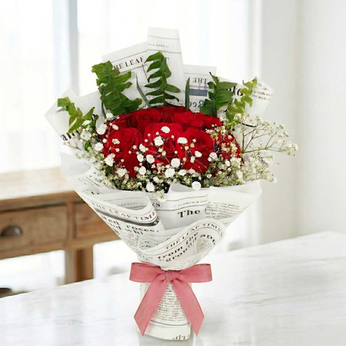 12 Red Roses Bouquet with Green Fillers JNK-7120