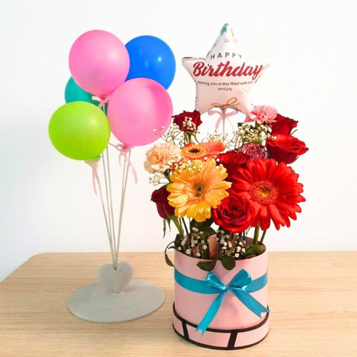 Floral Birthday Surprise Box with Balloons JNK-7137